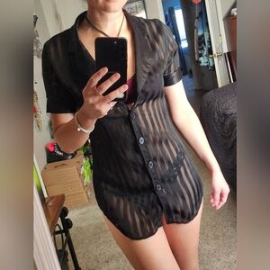 Dreamgirl Mesh Pinstripe buttondown